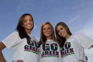 Sorority sisters with go greek tshirts on